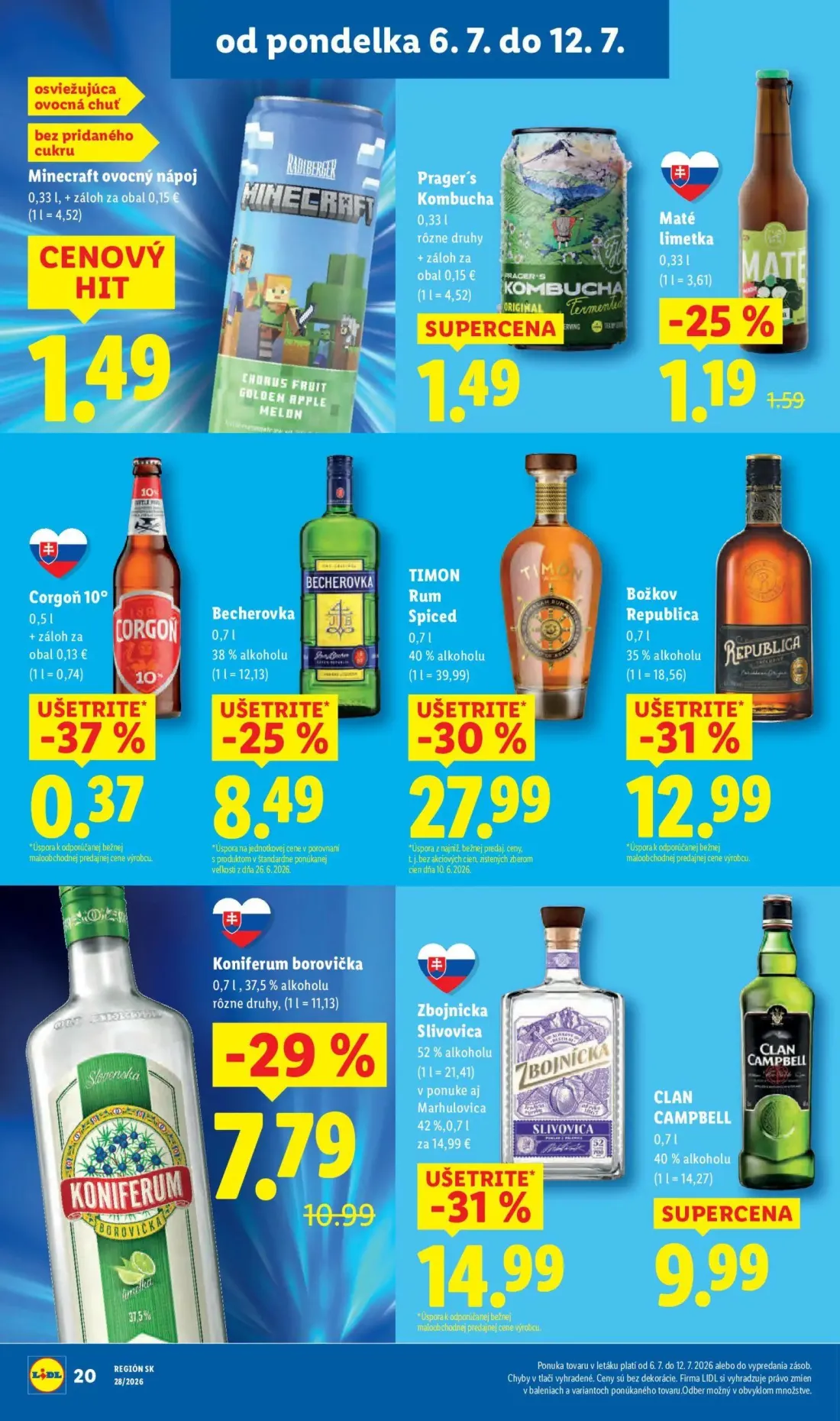 Lidl leták, strana 30 z 109 — Koniferum borovička, Maté limetka, Minecraft ovocný nápoj