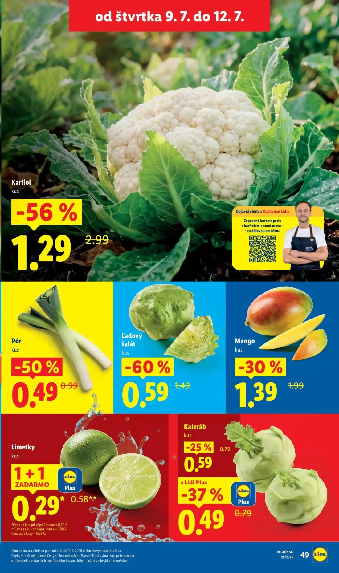 Lidl leták, strana 69 z 109 — Karfiol, Ľadový šalát, Mango