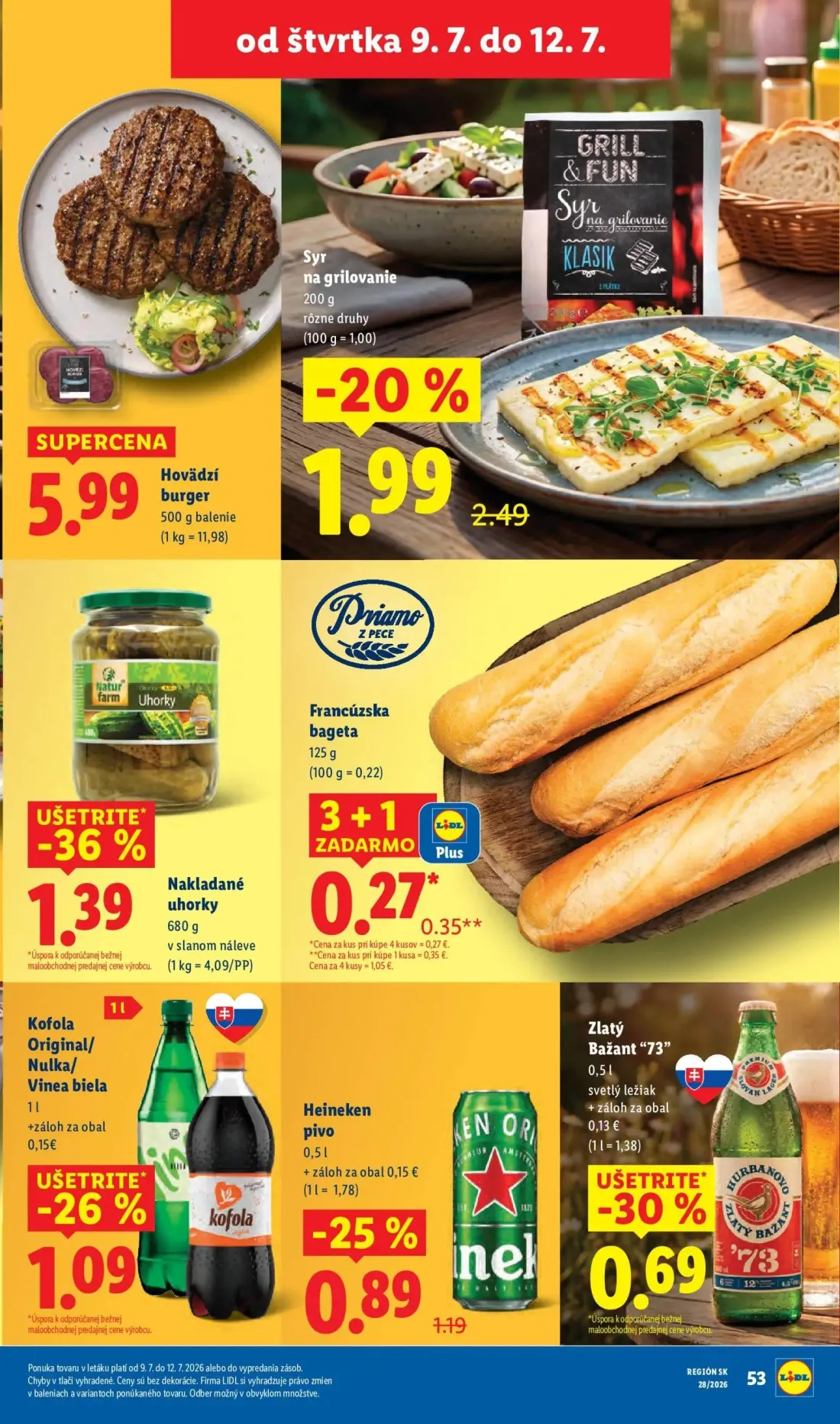 Lidl leták, strana 73 z 109 — Syr na grilovanie, Heineken pivo, Francúzska bageta