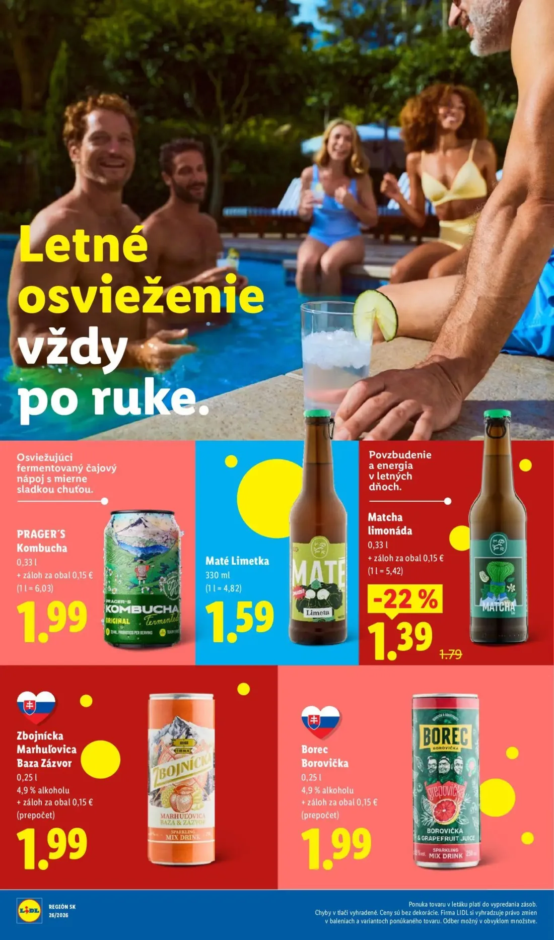 Lidl leták, strana 76 z 109 — Matcha limonáda, PRAGER'S Kombucha, Maté Limetka