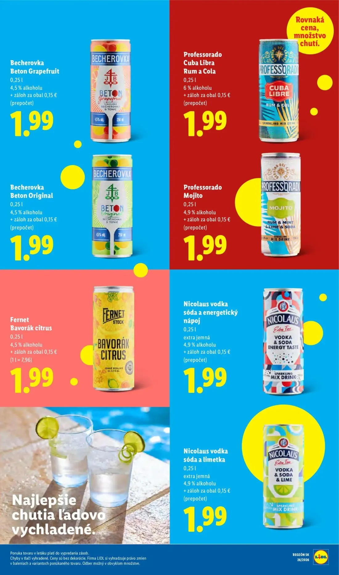 Lidl leták, strana 77 z 109 — Becherovka Beton Grapefruit, Professorado Cuba Libra Rum a Cola, Becherovka Beton Original