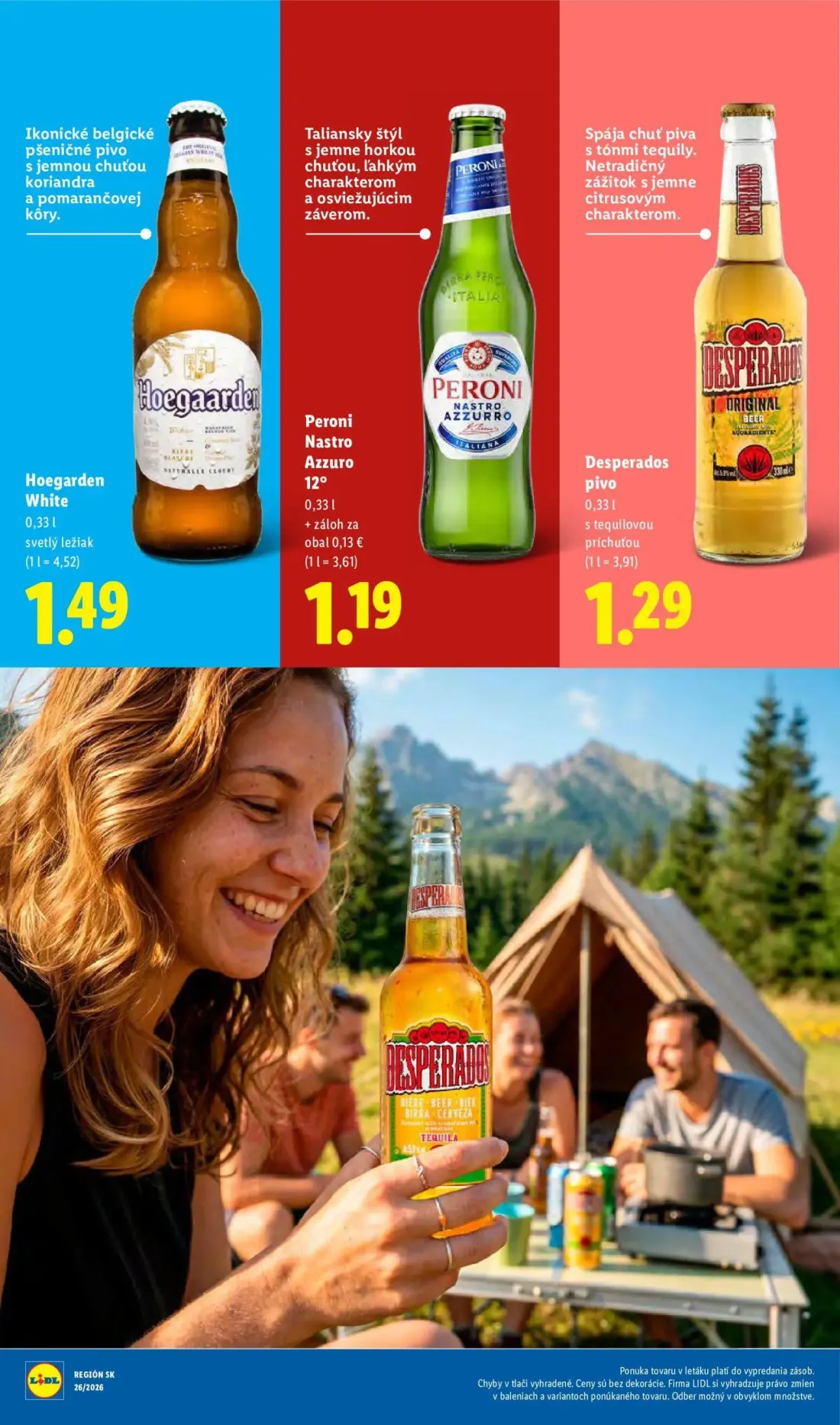 Lidl leták, strana 78 z 109 — Hoegaarden White, Peroni Nastro Azzurro 12°, Desperados pivo