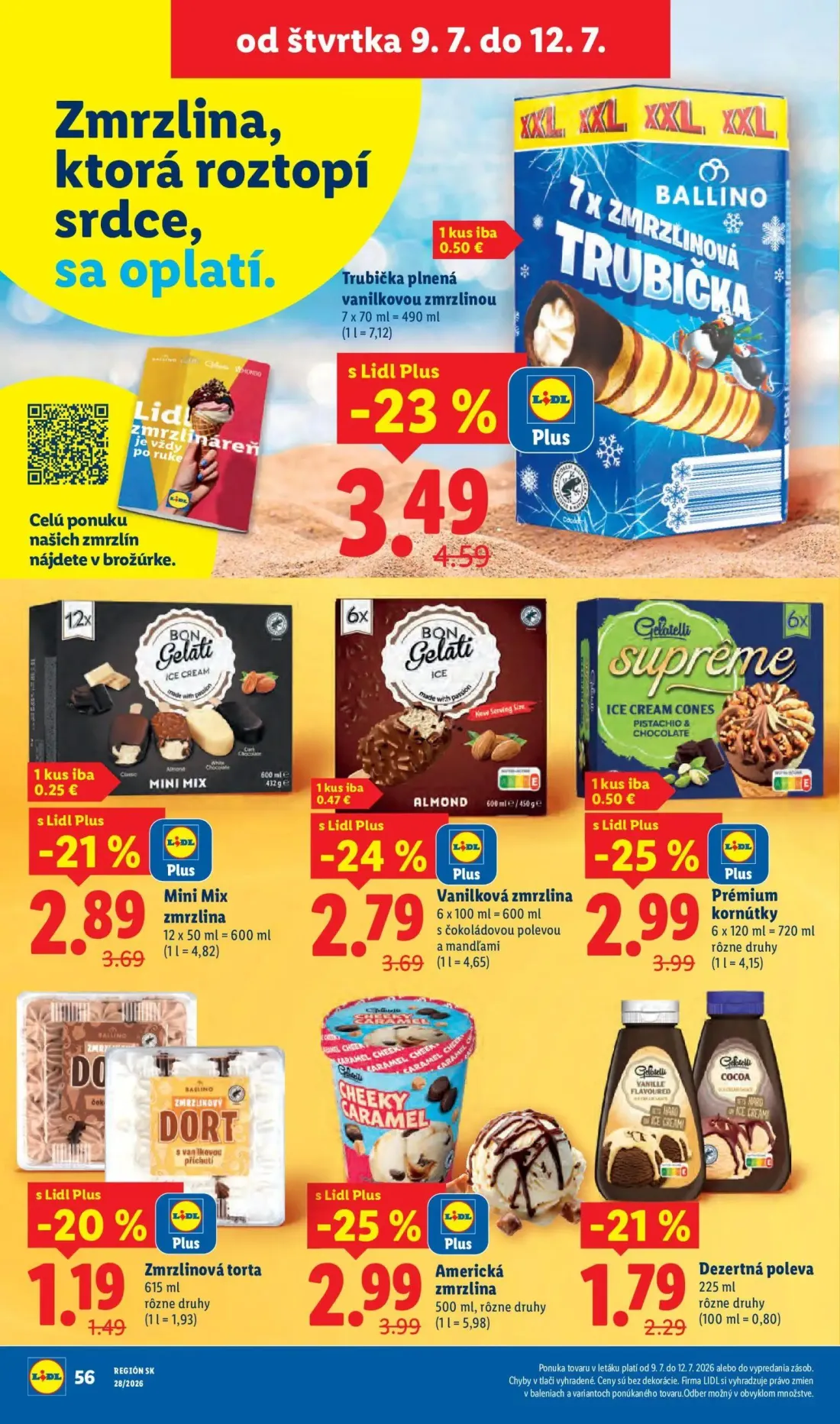 Lidl leták, strana 80 z 109 — Trubička plnená vanilkovou zmrzlinou, Prémium kornútky, Americká zmrzlina