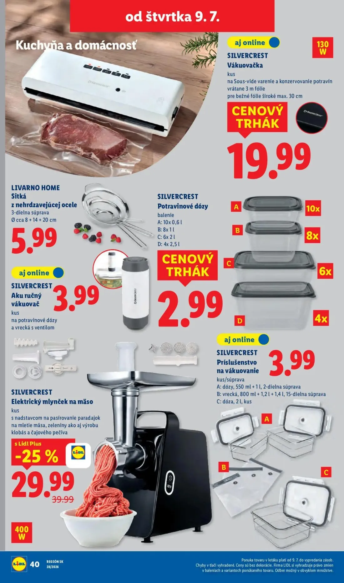 Lidl leták, strana 90 z 109 — Elektrický mlynček na mäso, Vákuovačka, Sitká z nehrdzavejúcej ocele