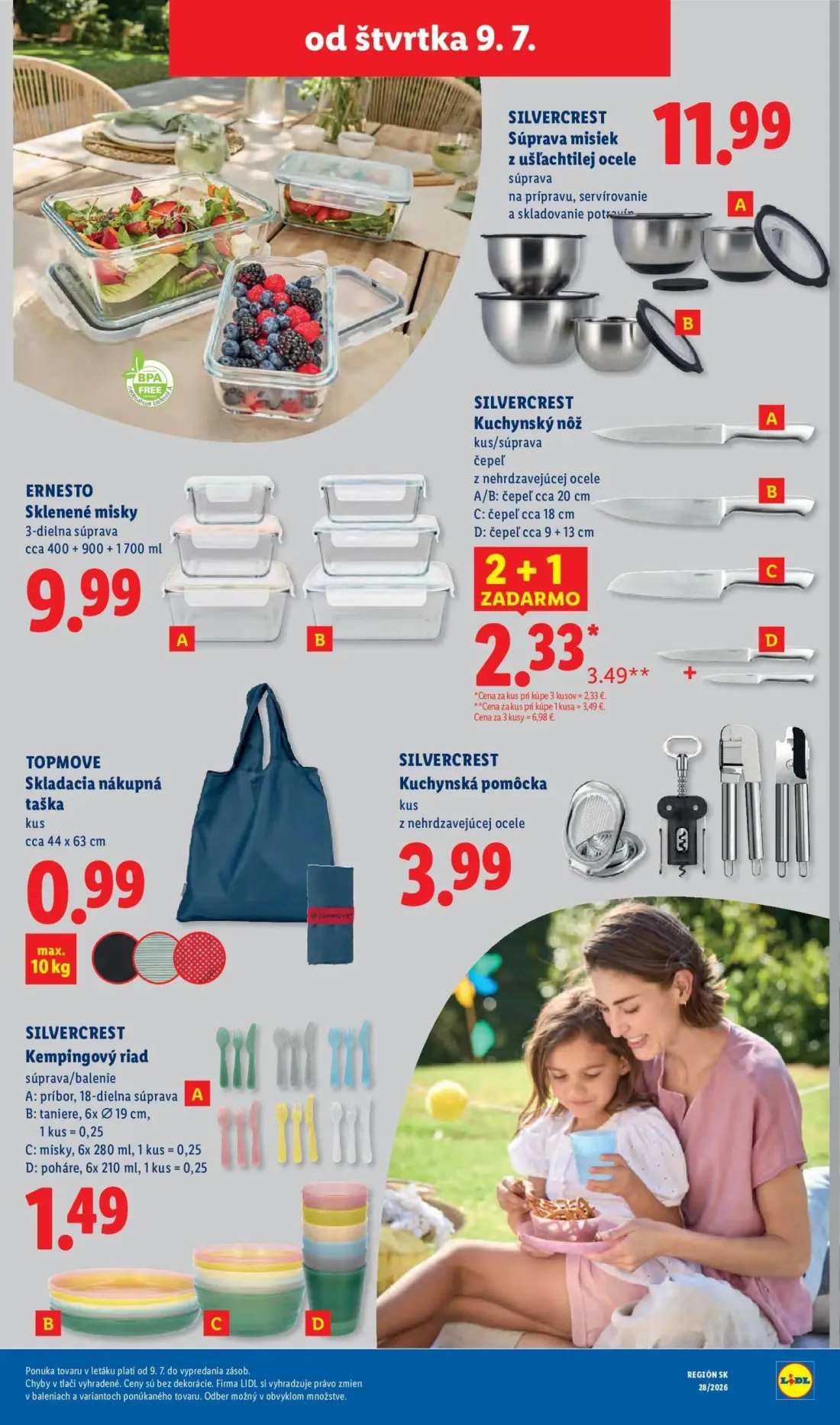 Lidl leták, strana 93 z 109 — Kuchynský nôž, Sklenené misky, Súprava misiek z ušľachtilej ocele