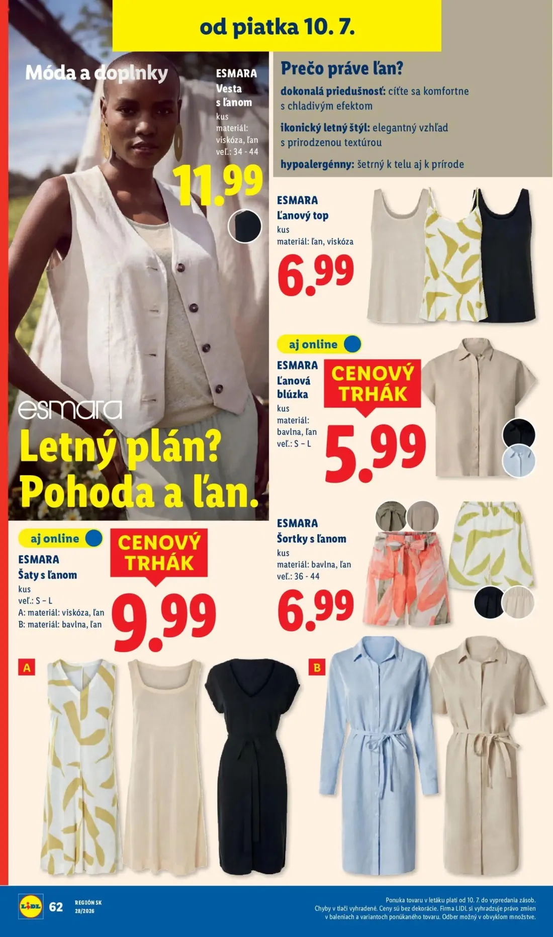 Lidl leták, strana 100 z 109 — Vesta s l'anom, Ľanový top, Ľanová blúzka