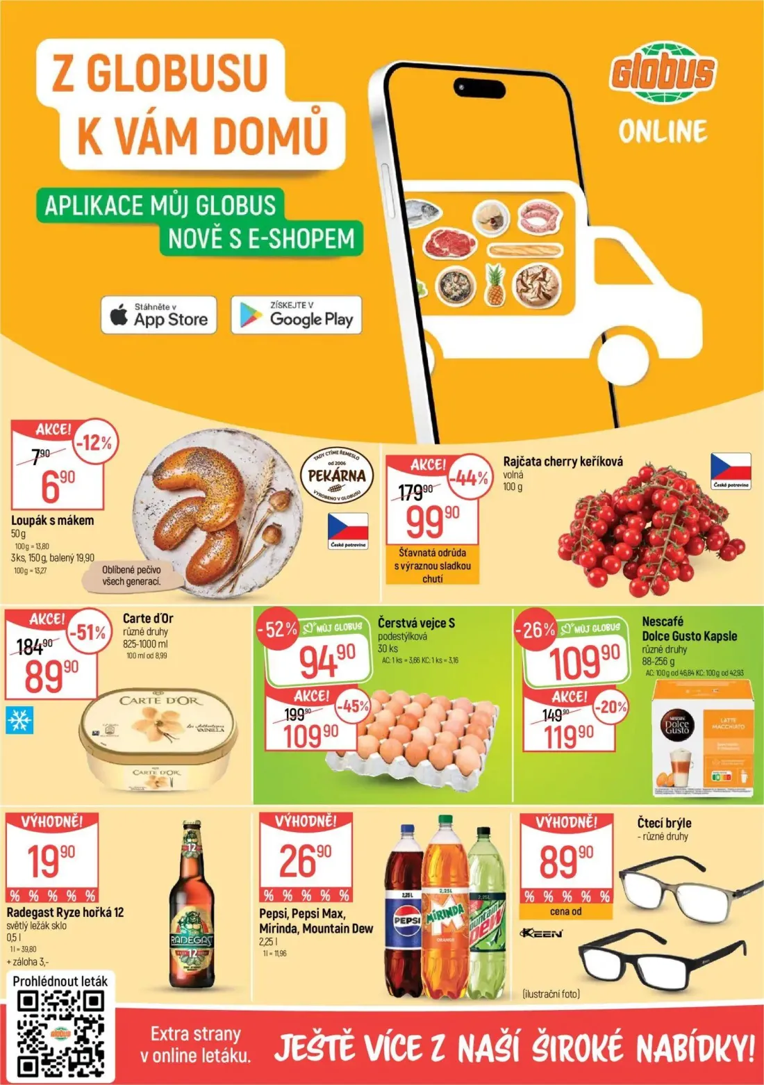 GLOBUS leták, strana 2 z 55 — Loupák s mákem, Pepsi, Pepsi Max, Mirinda, Mountain Dew