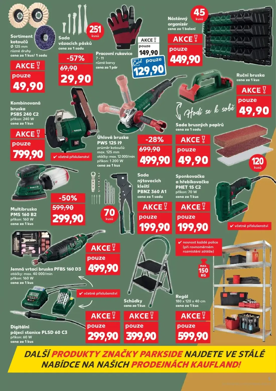 Kaufland leták, strana 5 z 10 — Multibruska PMS 160 B2, Úhlová bruska PWS 125 I9, Sada vázacích pásků