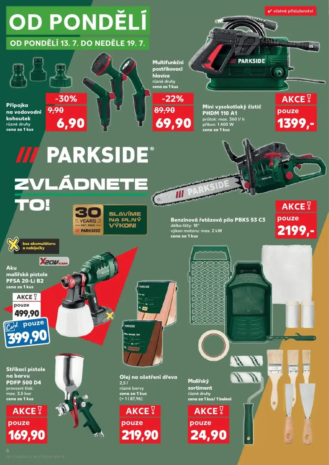 Kaufland leták, strana 6 z 10 — Aku malířská pistole PFSA 20-Li B2, Multifunkční postřikovací hlavice, Přípojka na vodovodní…