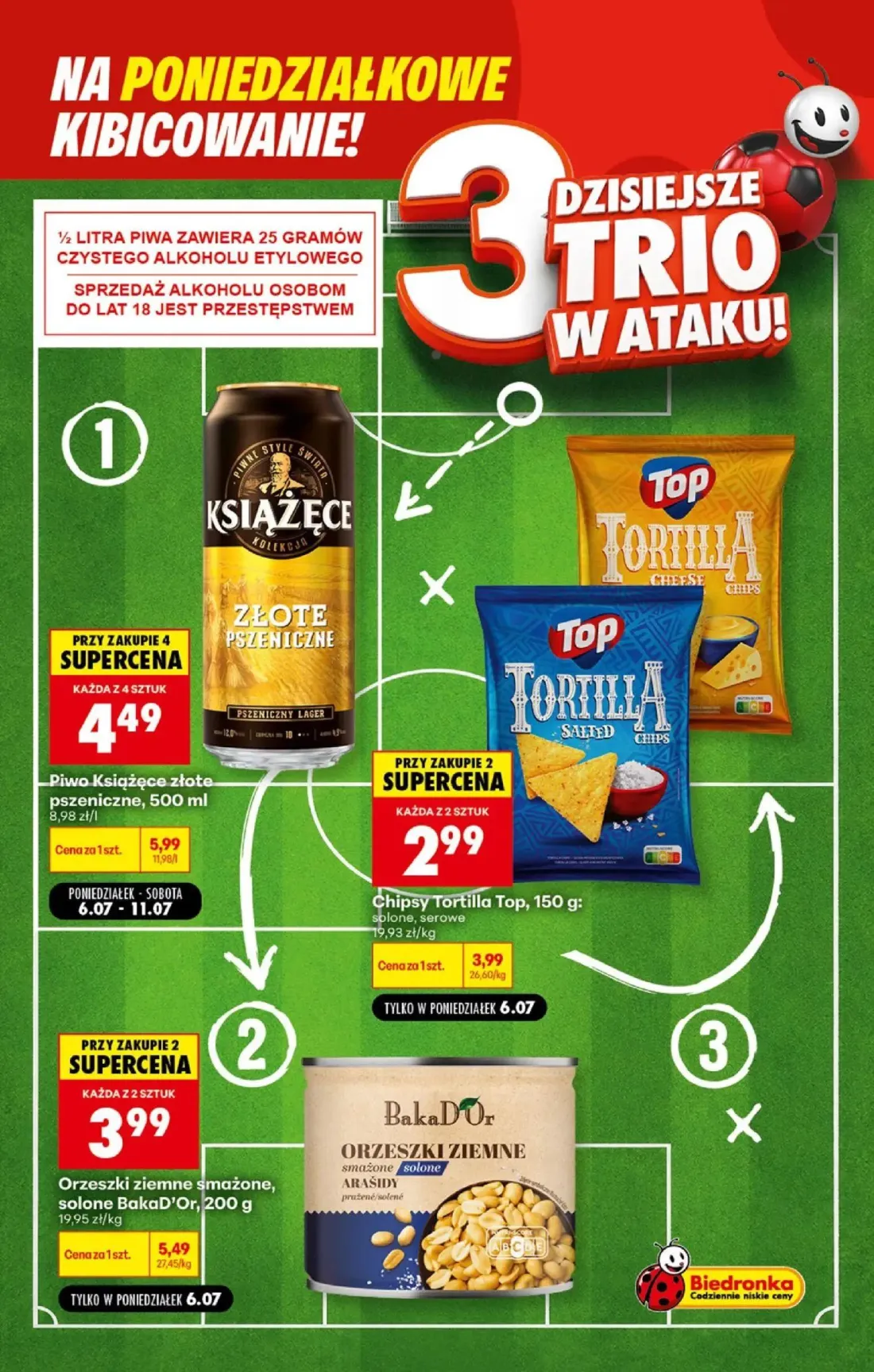 Biedronka gazetka, strona 4 z 5 — Piwo Książęce złote pszeniczne, Orzeszki ziemne smażone, solone BakaD'Or, Chipsy Tortilla …