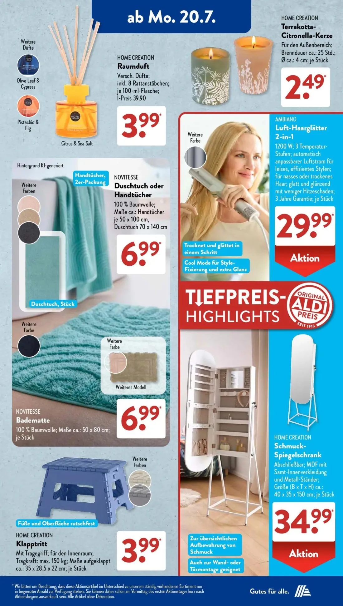 Aldi Süd Prospekt, Seite 4 von 25 — Raumduft, Terrakotta- Citronella-Kerze, Duschtuch oder Handtücher