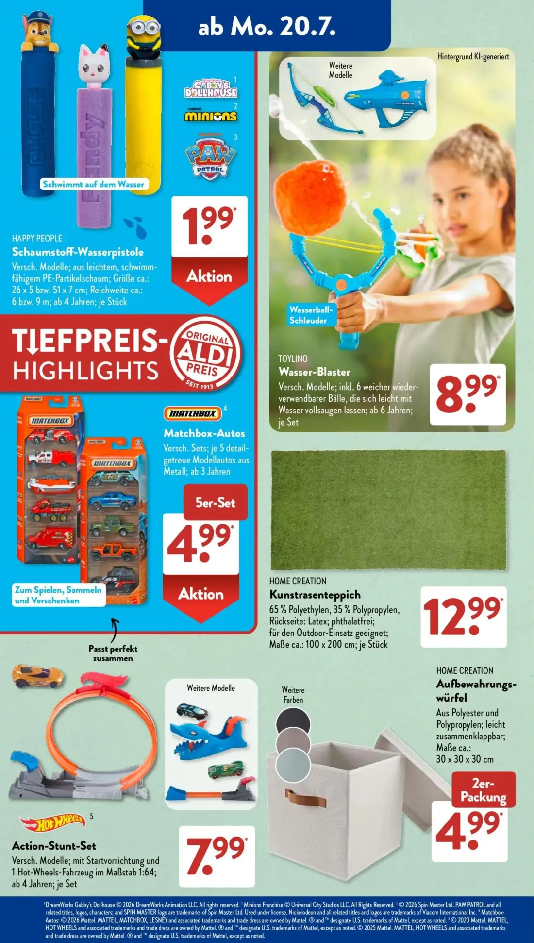 Aldi Süd Prospekt, Seite 5 von 25 — Schaumstoff-Wasserpistole, Wasser-Blaster, Matchbox-Autos
