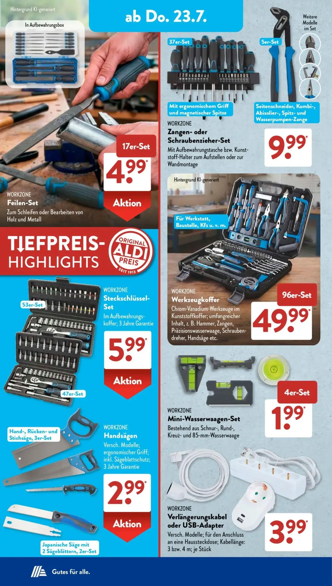 Aldi Süd Prospekt, Seite 7 von 25 — Feilen-Set, Zangen- oder Schraubenzieher-Set, Steckschlüssel-Set