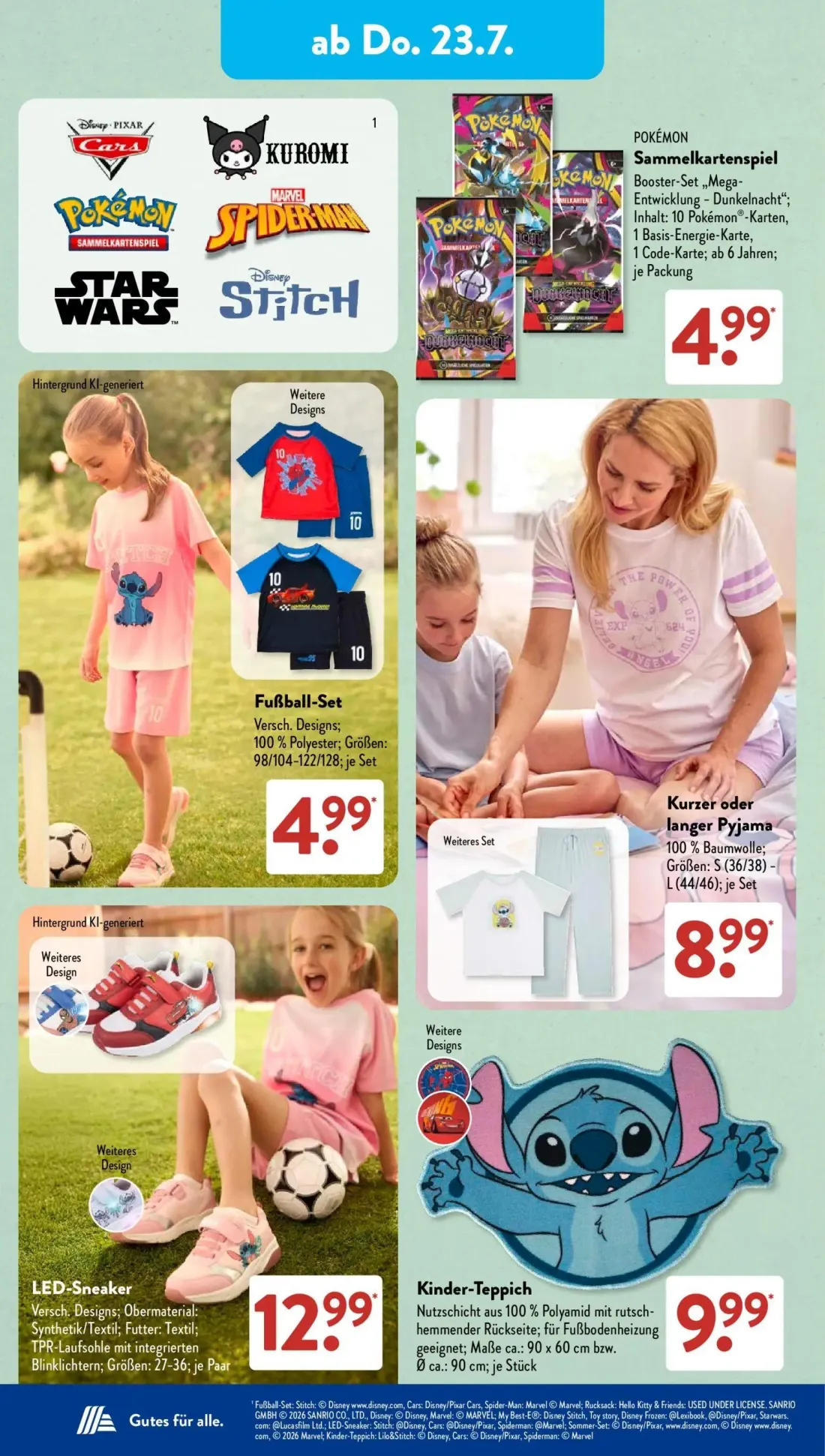 Aldi Süd Prospekt, Seite 9 von 25 — POKÉMON Sammelkartenspiel, Fußball-Set, LED-Sneaker