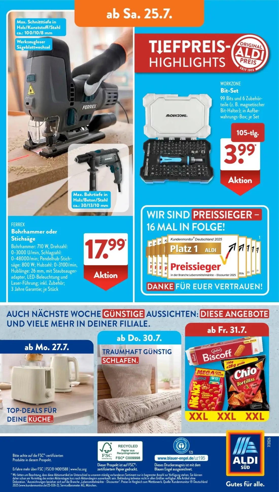 Aldi Süd Prospekt, Seite 17 von 25 — WORKZONE Bit-Set, FERREX Bohrhammer oder Stichsäge