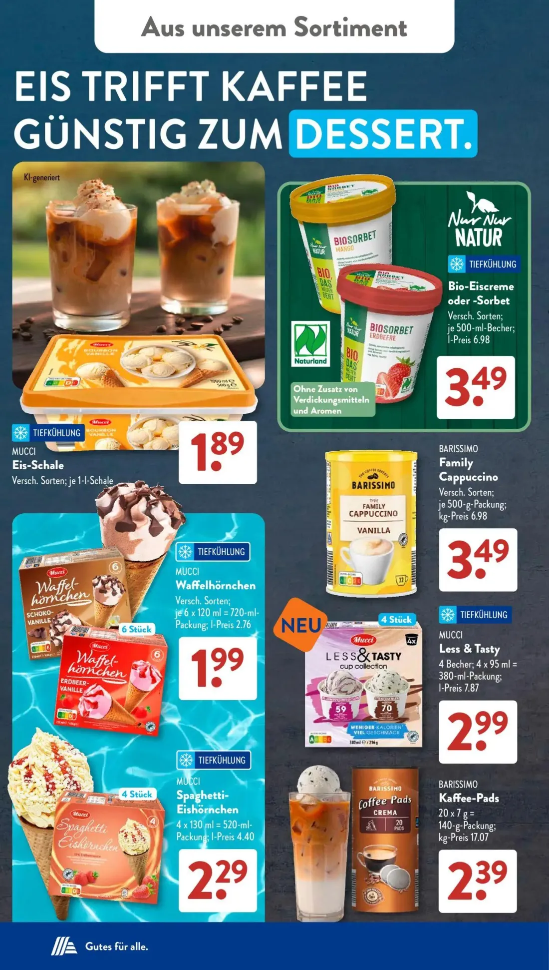 Aldi Süd Prospekt, Seite 18 von 25 — Bio-Eiscreme oder -Sorbet, MUCCI Eis-Schale, MUCCI Waffelhörnchen