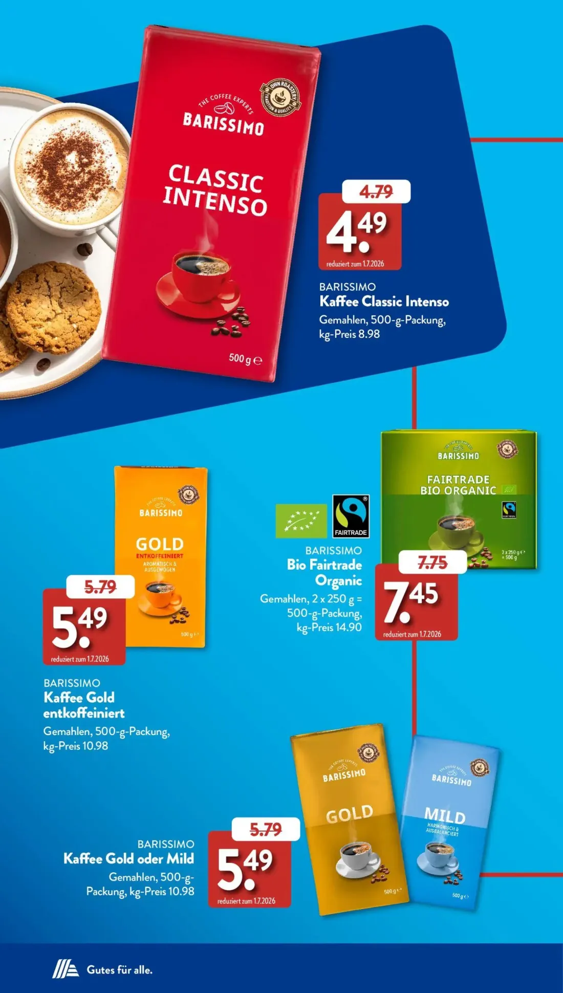 Aldi Süd Prospekt, Seite 4 von 38 — BARISSIMO Bio Fairtrade Organic, BARISSIMO Kaffee Gold entkoffeiniert, BARISSIMO Kaffee …