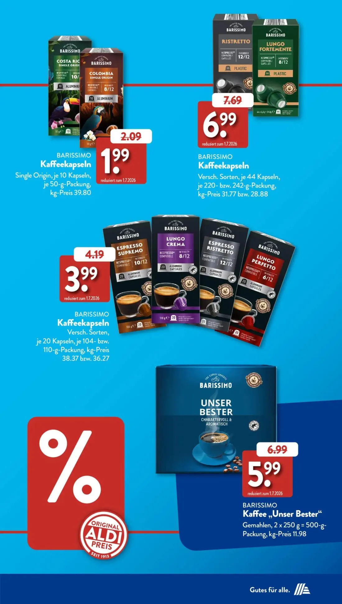 Aldi Süd Prospekt, Seite 5 von 38 — BARISSIMO Kaffee „Unser Bester", BARISSIMO Kaffeekapseln, BARISSIMO Kaffeekapseln