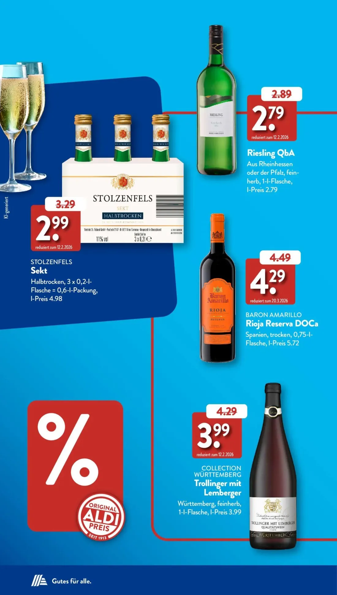 Aldi Süd Prospekt, Seite 18 von 38 — STOLZENFELS Sekt, COLLECTION WÜRTTEMBERG Trollinger mit Lemberger, BARON AMARILLO Rioja…