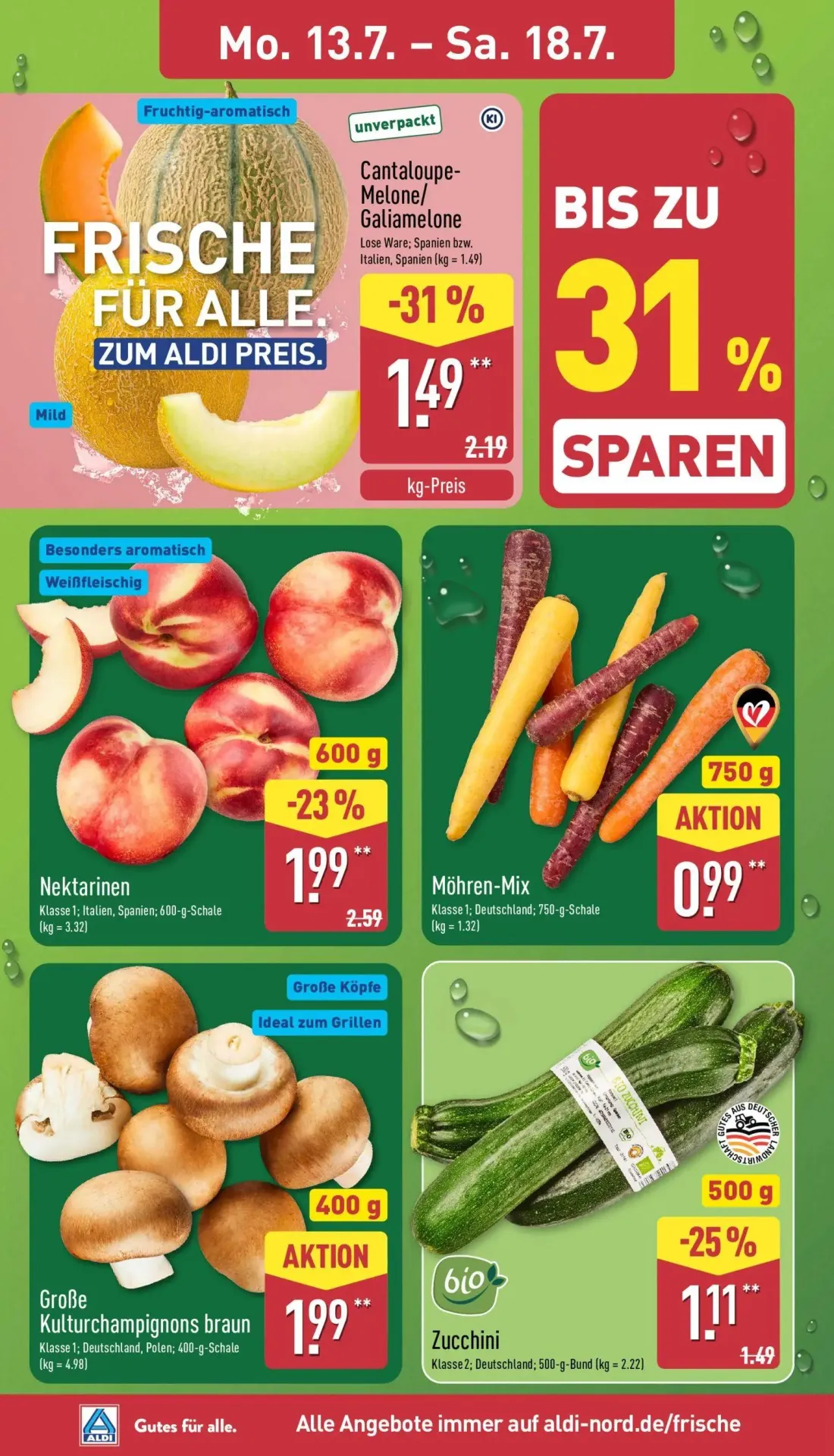 Aldi Nord Prospekt, Seite 2 von 35 — Cantaloupe-Melone/ Galiamelone, Nektarinen, Zucchini