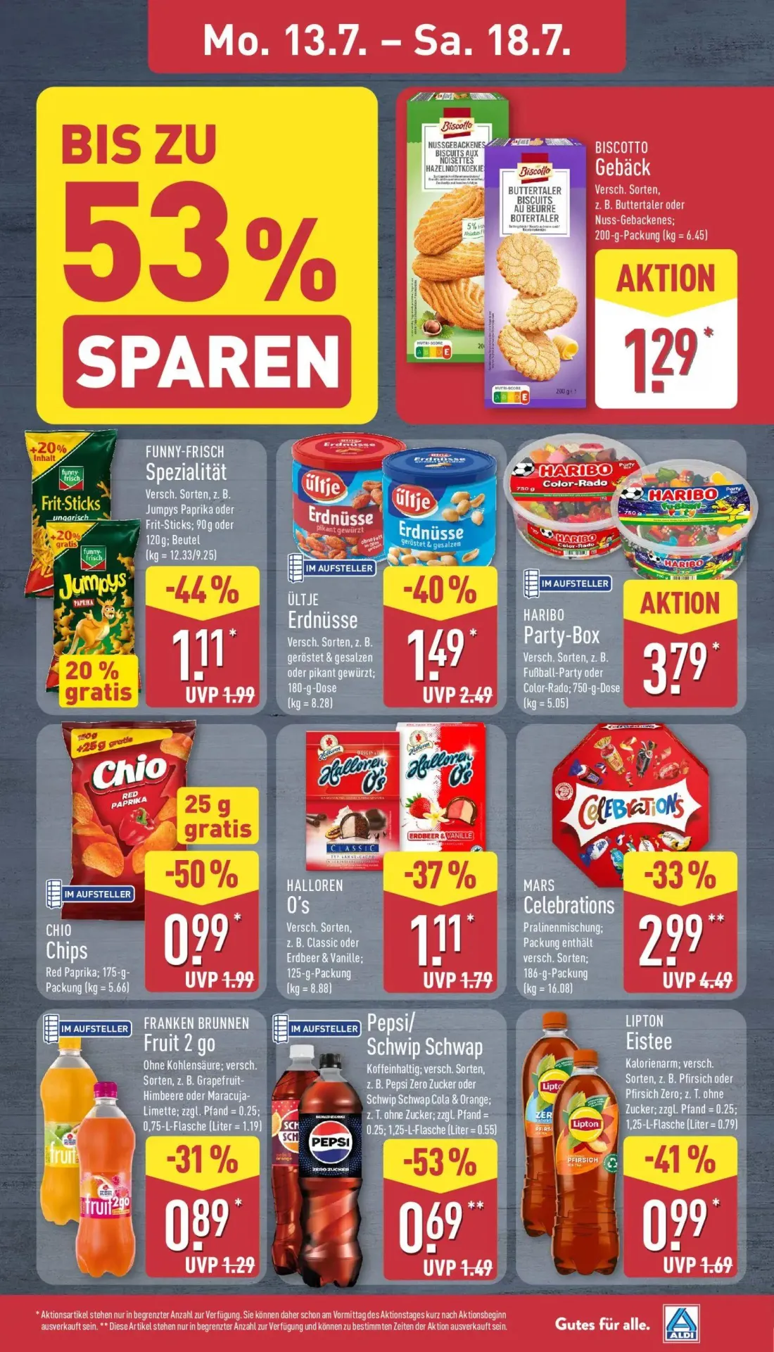 Aldi Nord Prospekt, Seite 7 von 35 — MARS Celebrations, ÜLTJE Erdnüsse, CHIO Chips