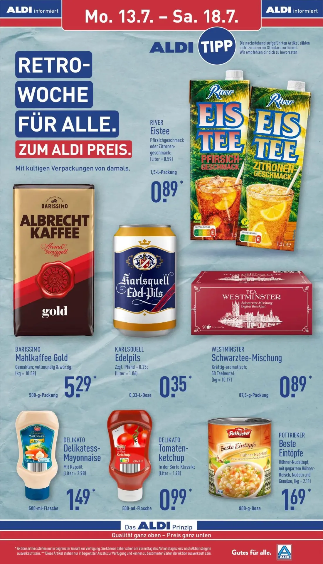 Aldi Nord Prospekt, Seite 9 von 35 — RIVER Eistee, Karlsquell Edelpils