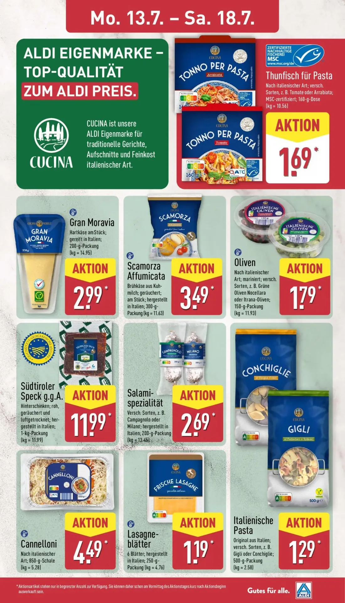 Aldi Nord Prospekt, Seite 11 von 35 — Thunfisch für Pasta, Gran Moravia, Scamorza Affumicata