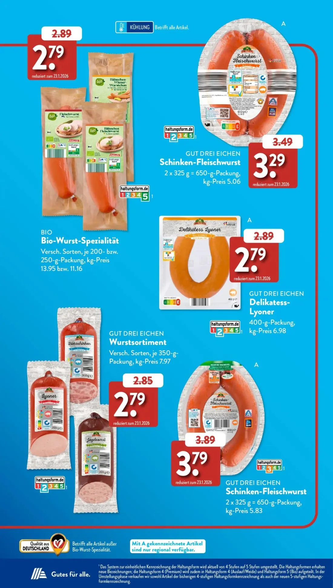 Aldi Süd Prospekt, Seite 36 von 38 — GUT DREI EICHEN Wurstsortiment Lyoner, BIO Hähnchen Fleischwurst, GUT DREI EICHEN Schin…
