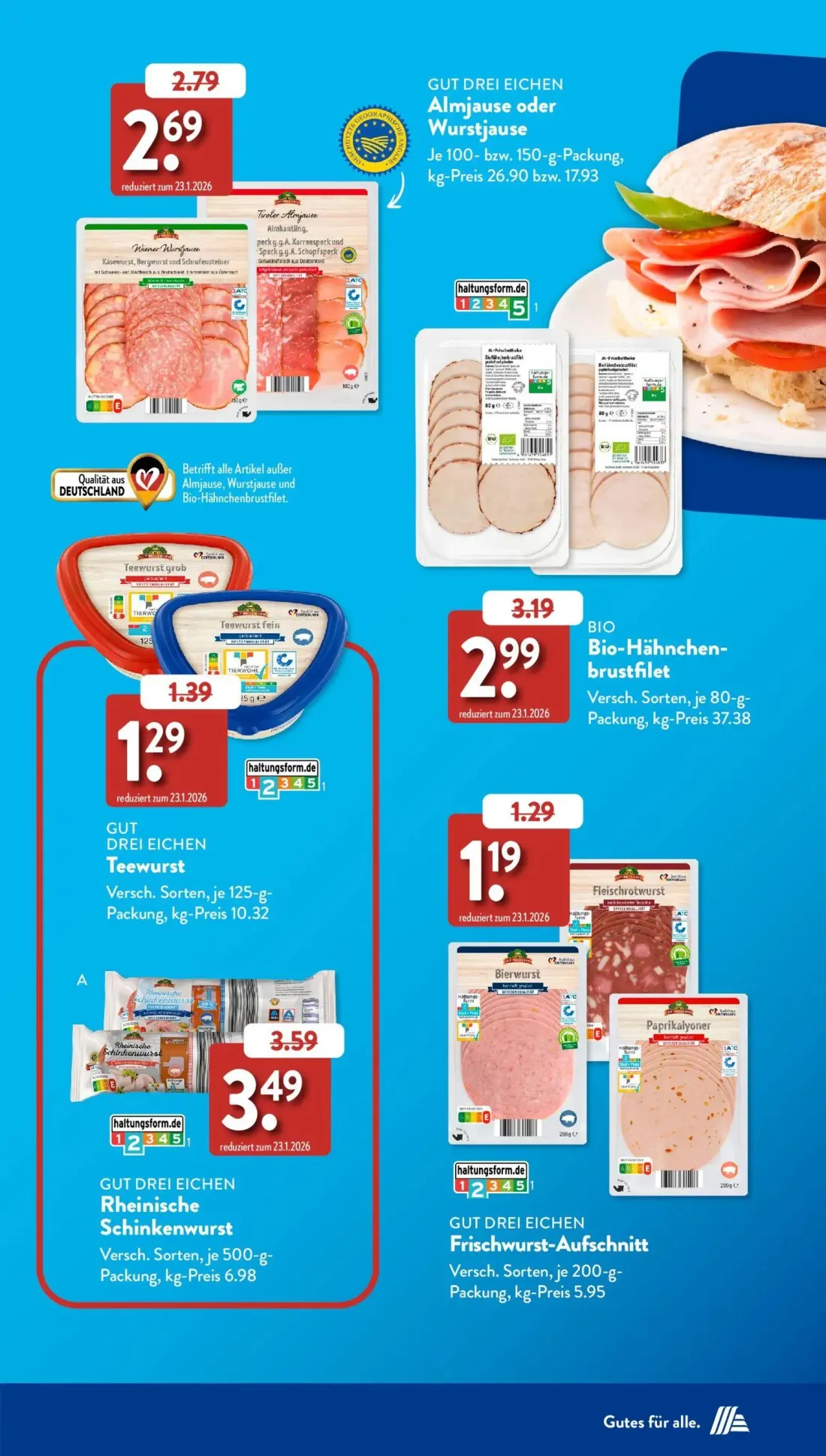 Aldi Süd Prospekt, Seite 37 von 38 — Rheinische Schinkenwurst, Frischwurst-Aufschnitt, Bio-Hähnchenbrustfilet