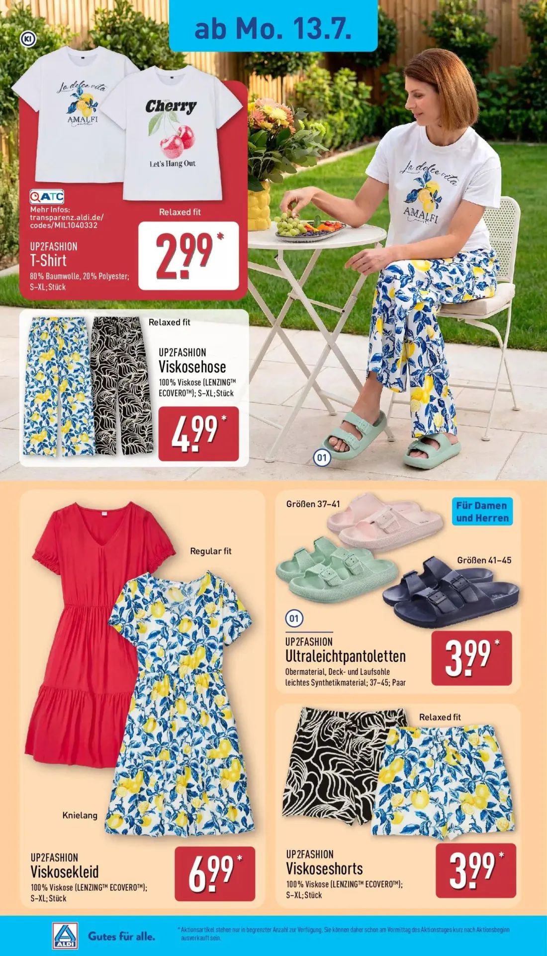 Aldi Nord Prospekt, Seite 18 von 35 — UP2FASHION T-Shirt, UP2FASHION Viskosehose, UP2FASHION Ultraleichtpantoletten