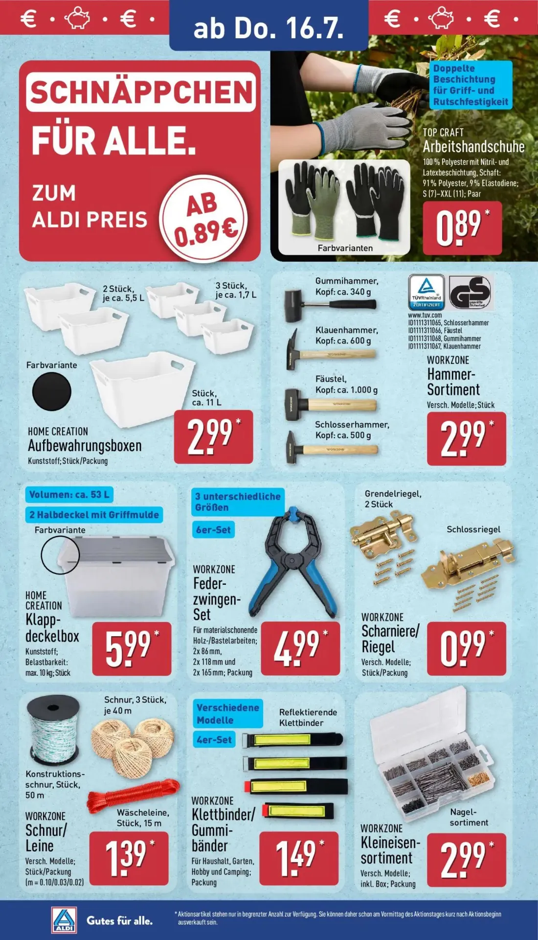 Aldi Nord Prospekt, Seite 22 von 35 — Arbeitshandschuhe, Aufbewahrungsboxen, Hammer-Sortiment