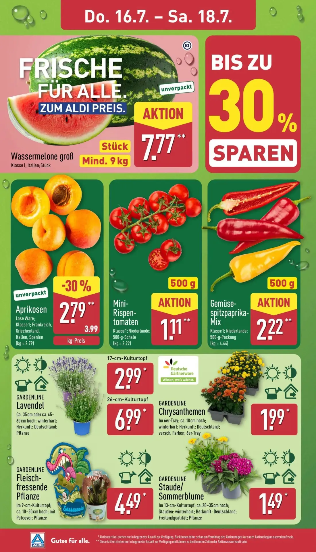 Aldi Nord Prospekt, Seite 26 von 35 — Aprikosen Lose Ware, Wassermelone groß, Mini-Rispen-tomaten