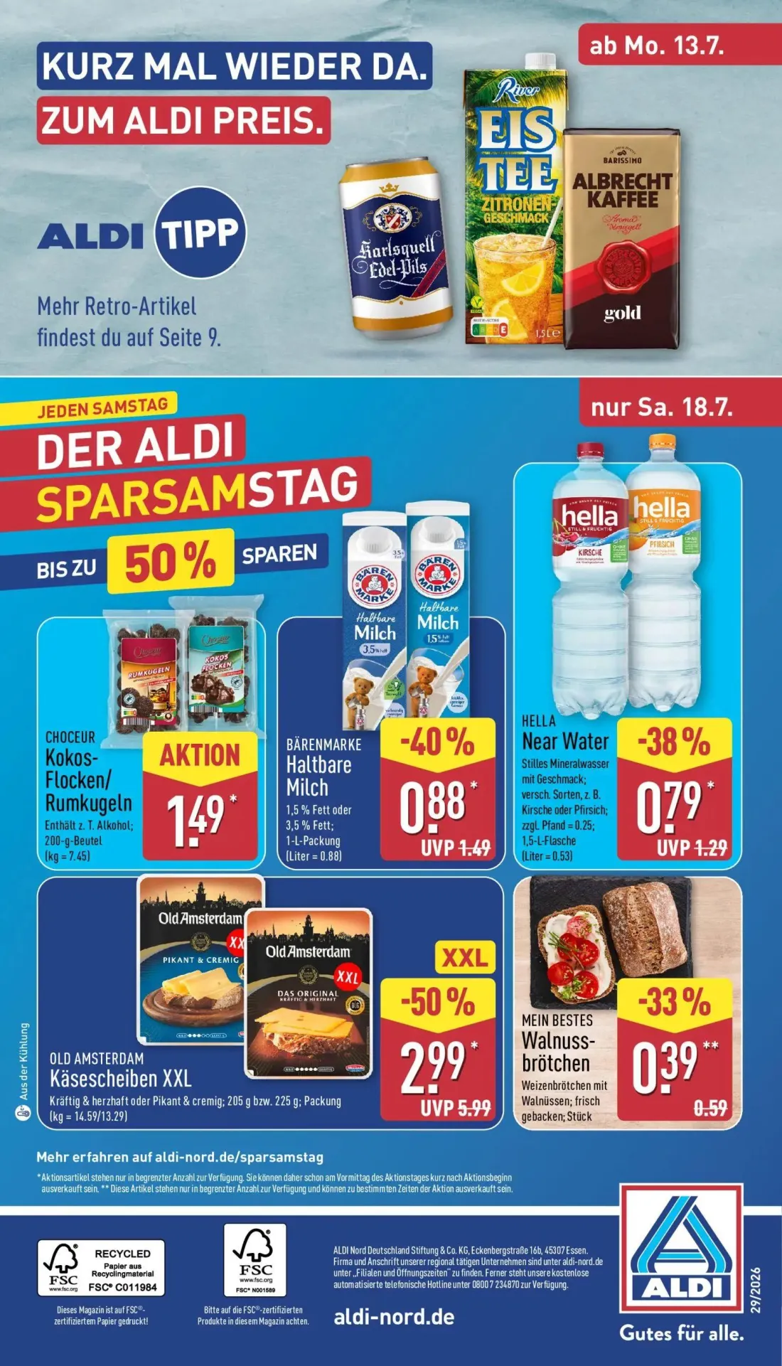 Aldi Nord Prospekt, Seite 32 von 35 — HELLA Near Water, CHOCEUR Kokos-Flocken/Rumkugeln