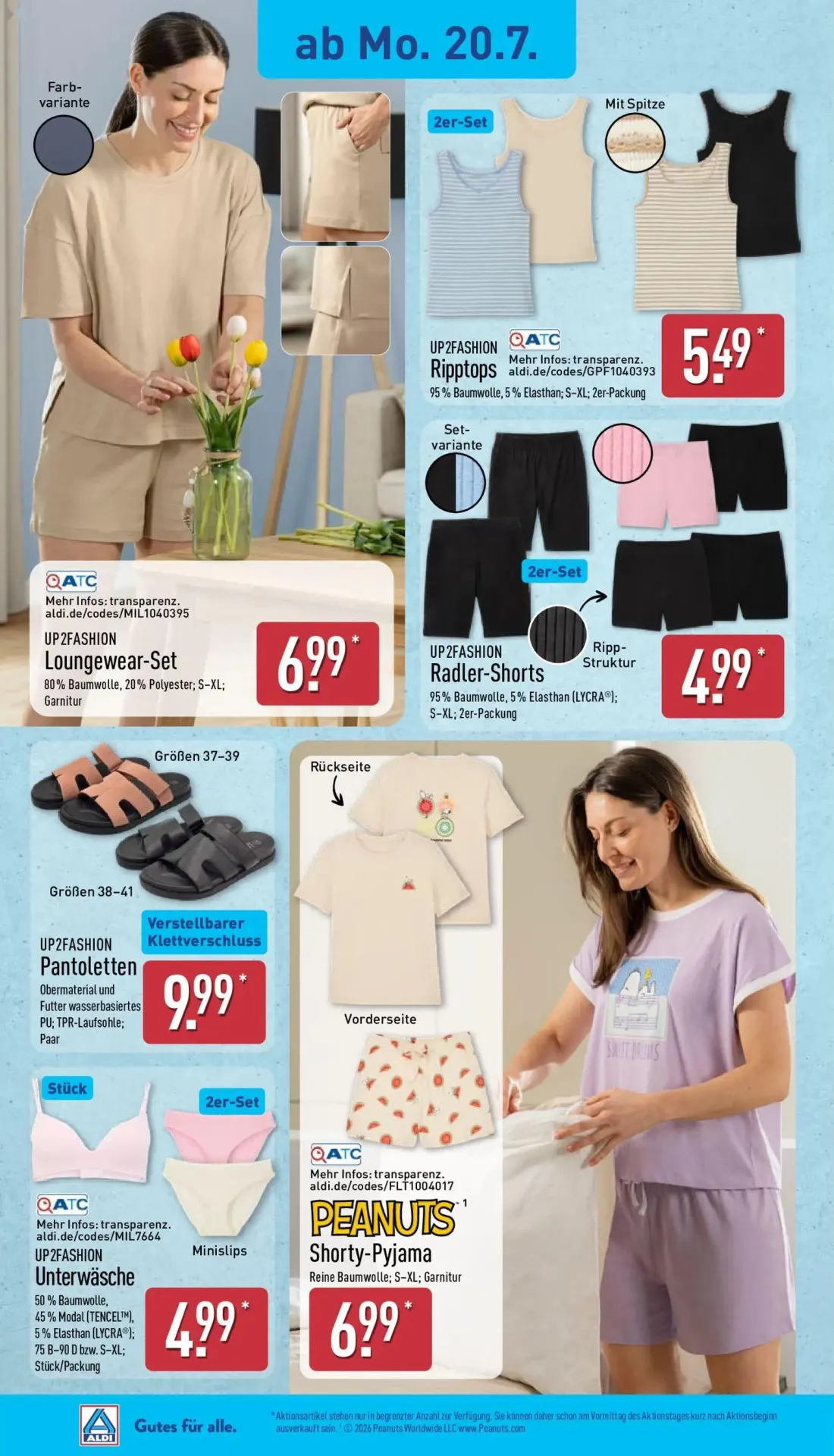 Aldi Nord Prospekt, Seite 6 von 14 — Loungewear-Set, Ripptops, Radler-Shorts
