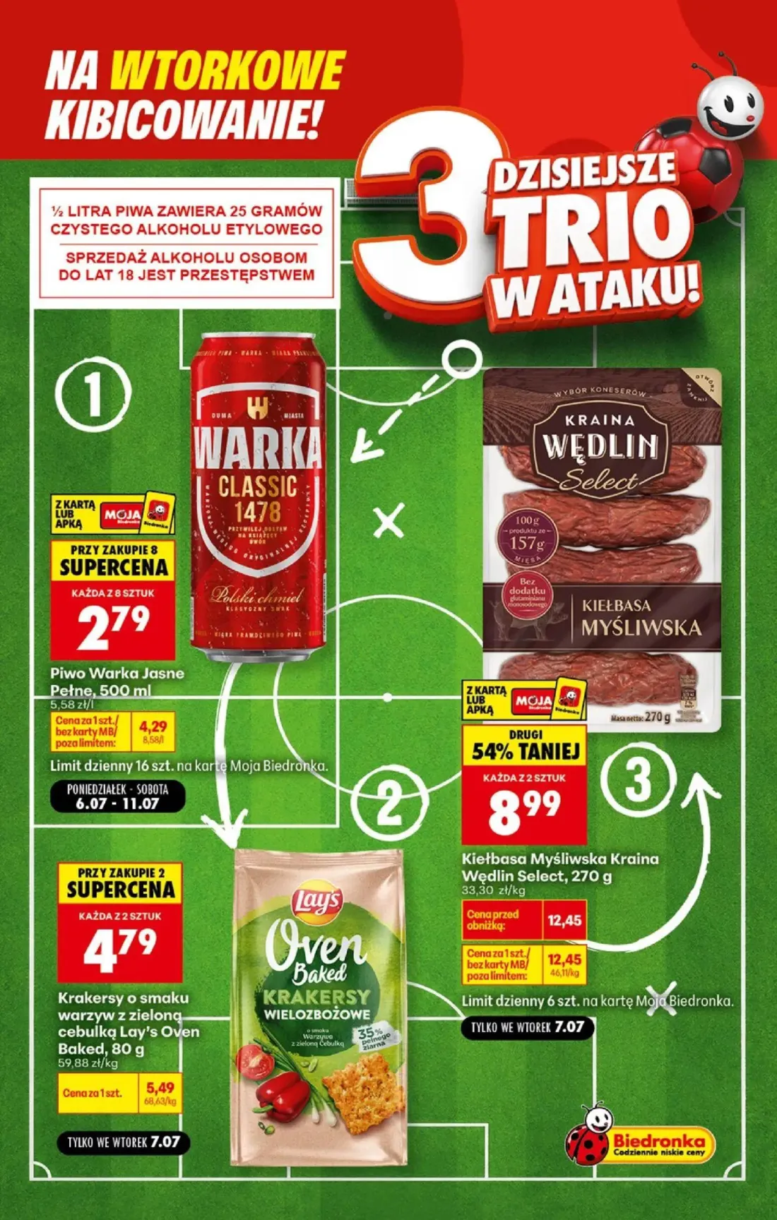 Biedronka gazetka, strona 3 z 5 — Kiełbasa Myśliwska Kraina Wędlin Select, Krakersy o smaku warzyw z zieloną cebulką Lay's O…