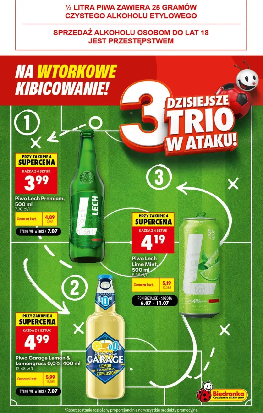 Biedronka gazetka, strona 4 z 5 — Piwo Lech Lime Mint, Piwo Garage Lemon & Lemongrass 0,0%, Piwo Lech Premium