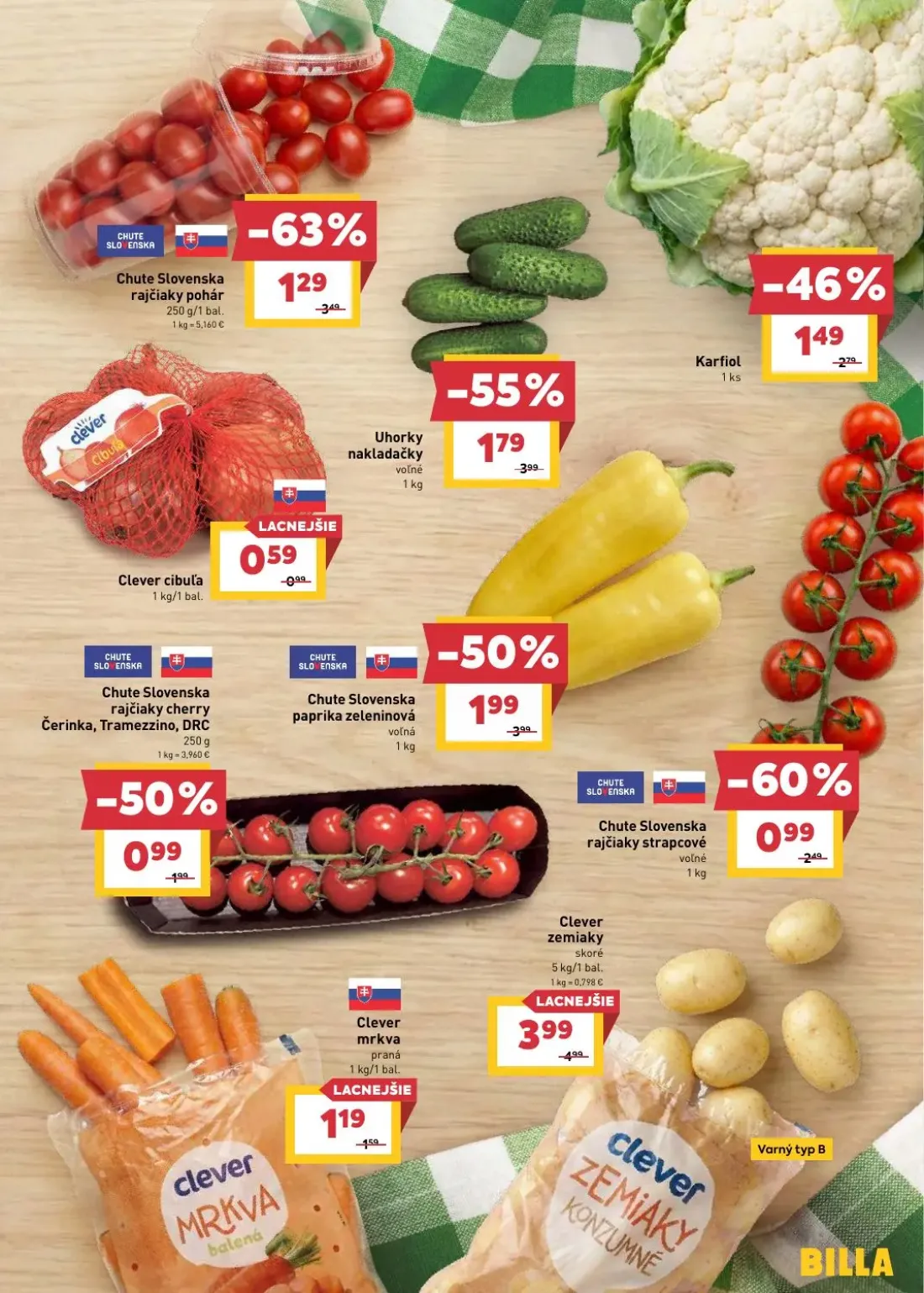 Billa leták, strana 5 z 31 — Chute Slovenska rajčiaky pohár, Uhorky nakladačky, Chute Slovenska paprika zeleninová