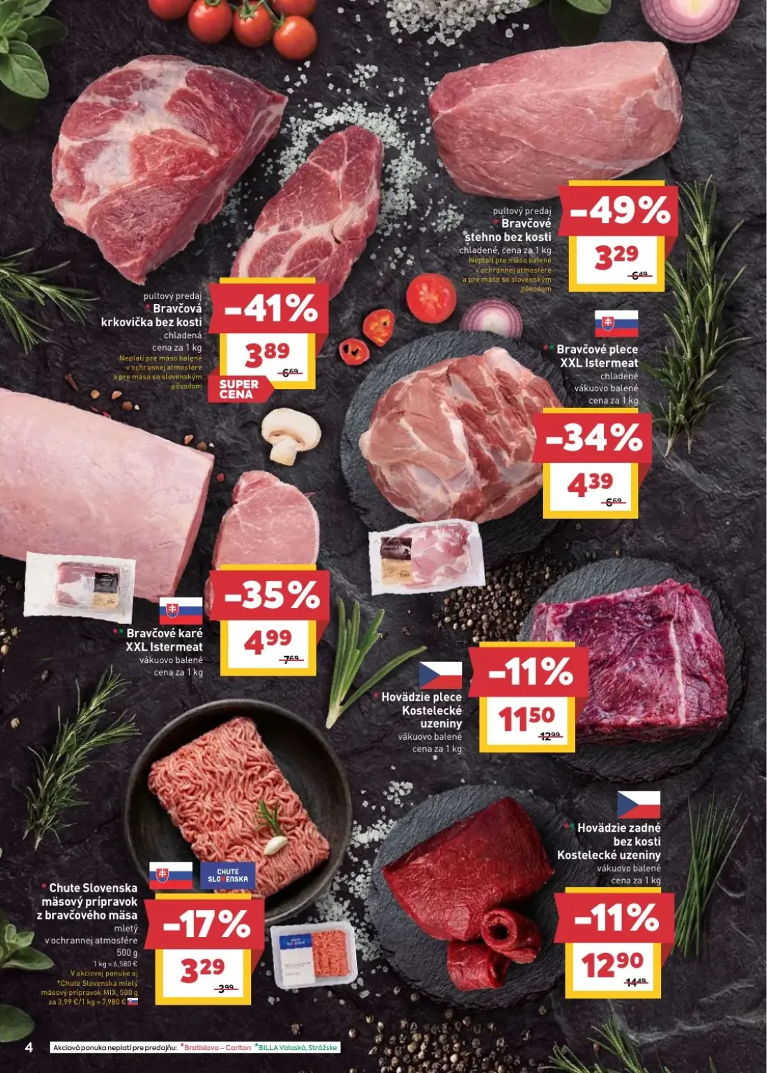 Billa leták, strana 6 z 31 — Bravčové stehno bez kosti, Bravčová krkovička bez kostí, Bravčové karé XXL Istermeat