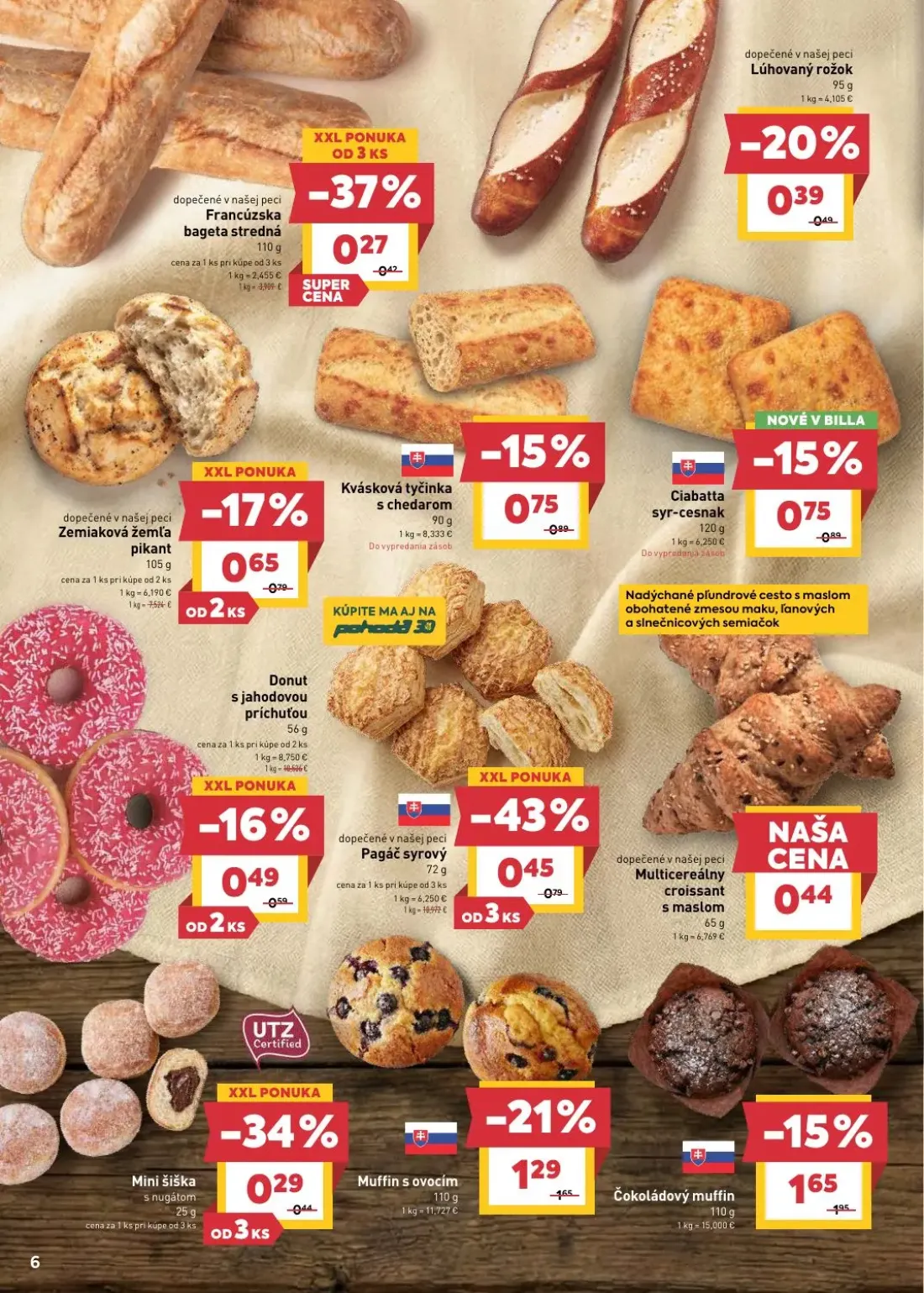 Billa leták, strana 8 z 31 — Muffin s ovocím, Pagáč syrový, Čokoládový muffin