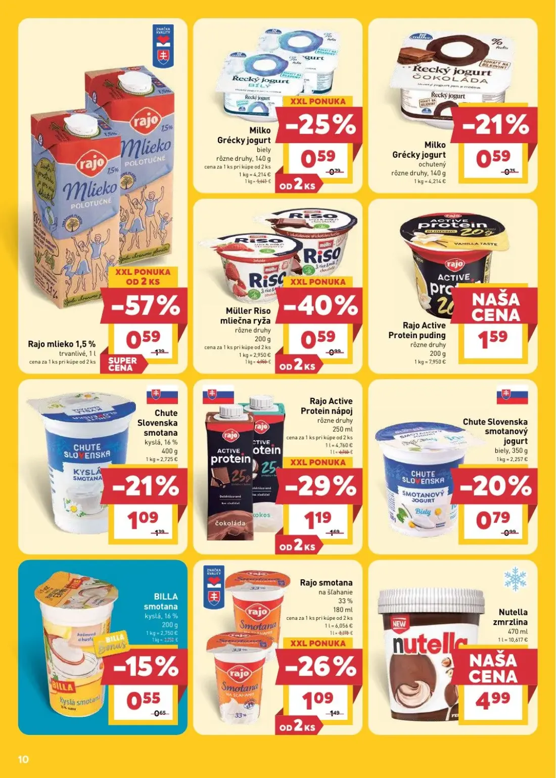 Billa leták, strana 12 z 31 — Rajo mlieko 1,5%, Rajo Active Protein nápoj, Müller Riso mliečna ryža