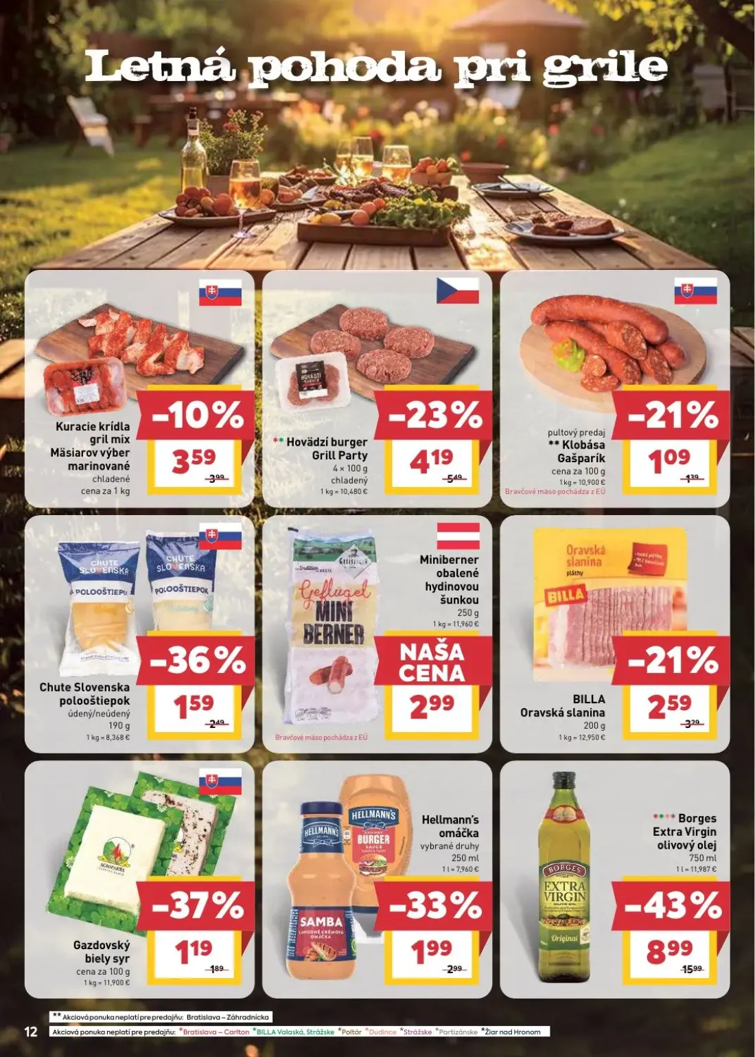 Billa leták, strana 14 z 31 — Hovädzí burger Grill Party, Hellmann's omáčka vybrané druhy, Chute Slovenska polooštiepok