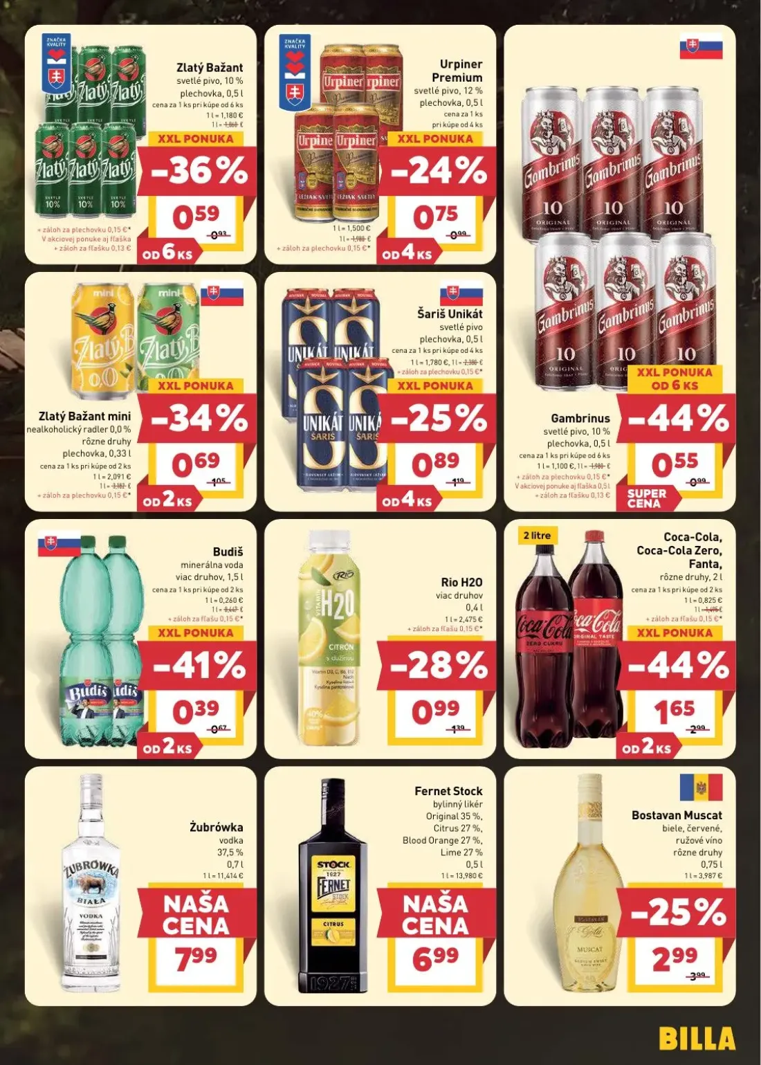 Billa leták, strana 15 z 31 — Coca-Cola, Coca-Cola Zero, Fanta, Bostavan Muscat víno, Gambrinus svetlé pivo