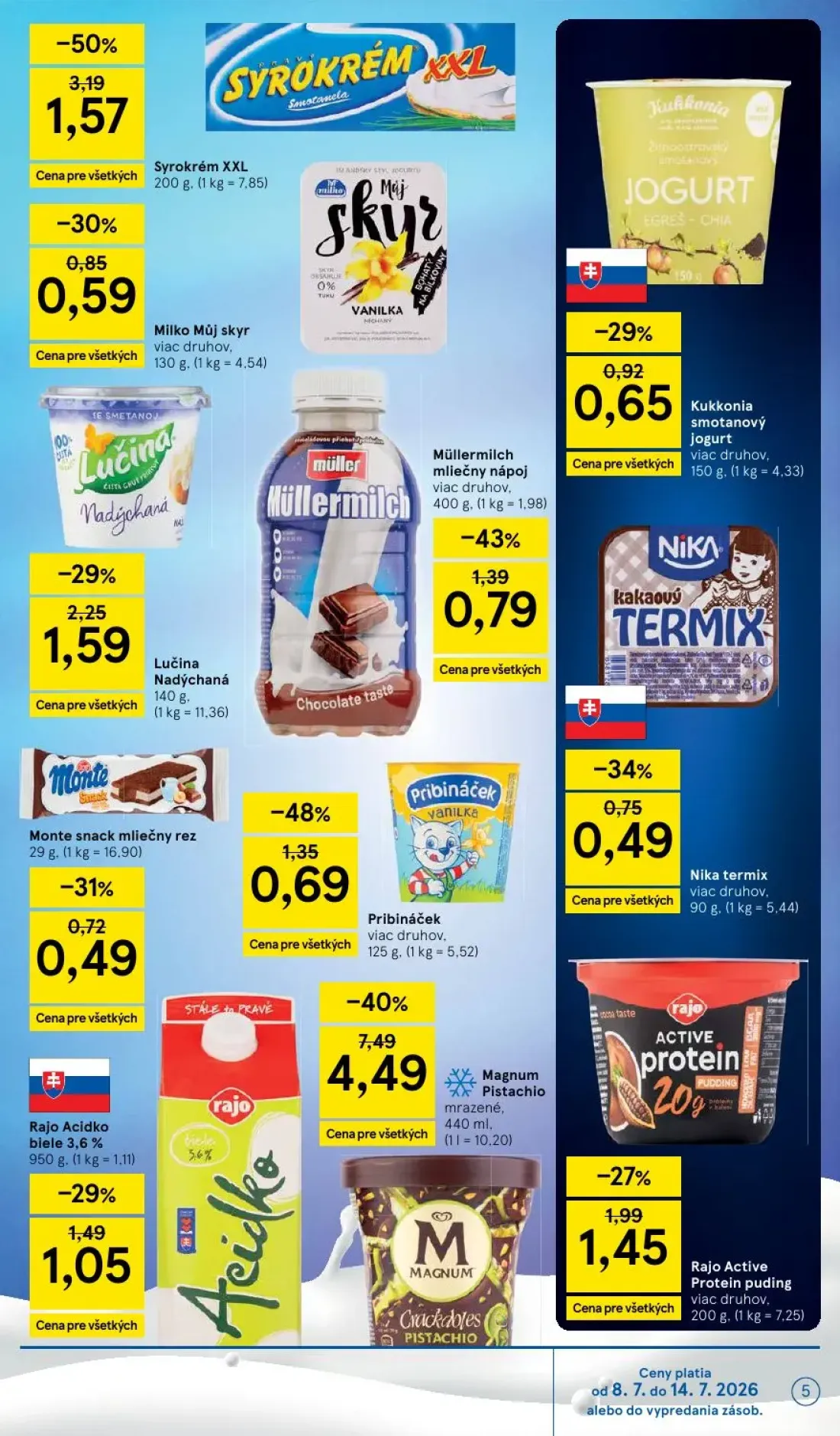 Tesco leták, strana 5 z 48 — Syrokrém XXL, Lučina Nadýchaná, Pribináček
