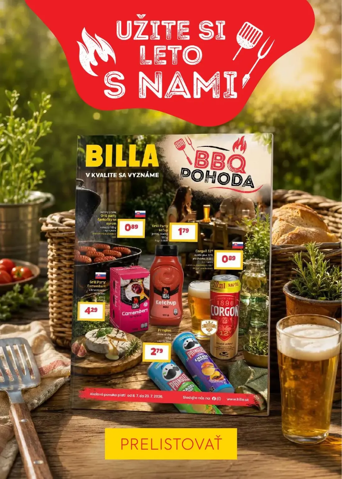 Billa leták, strana 29 z 31 — Grill party Špekačky se syrom, Grill Party kečup jemný, sladký, Grill Party Camembert s brusni…