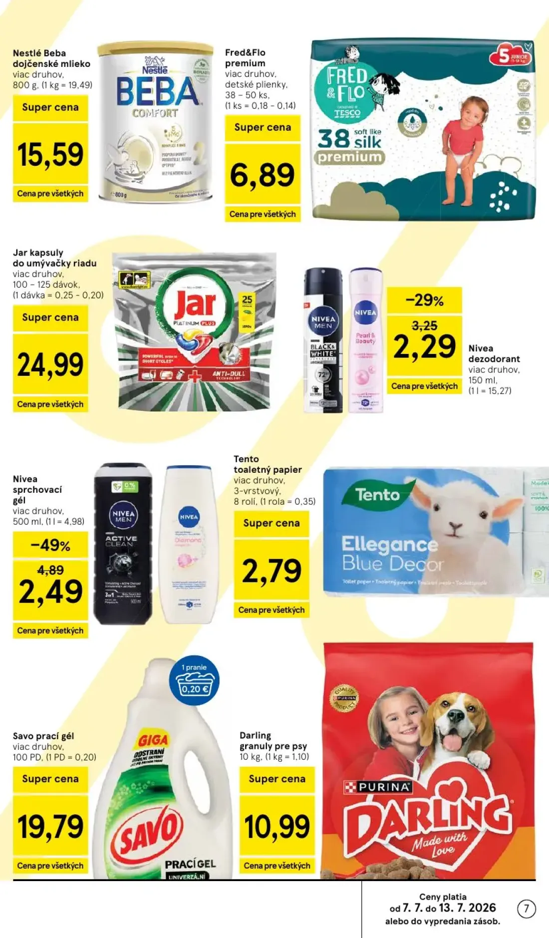 Tesco leták, strana 7 z 48 — Nivea sprchovací gél, Nivea dezodorant, Nestlé Beba dojčenské mlieko