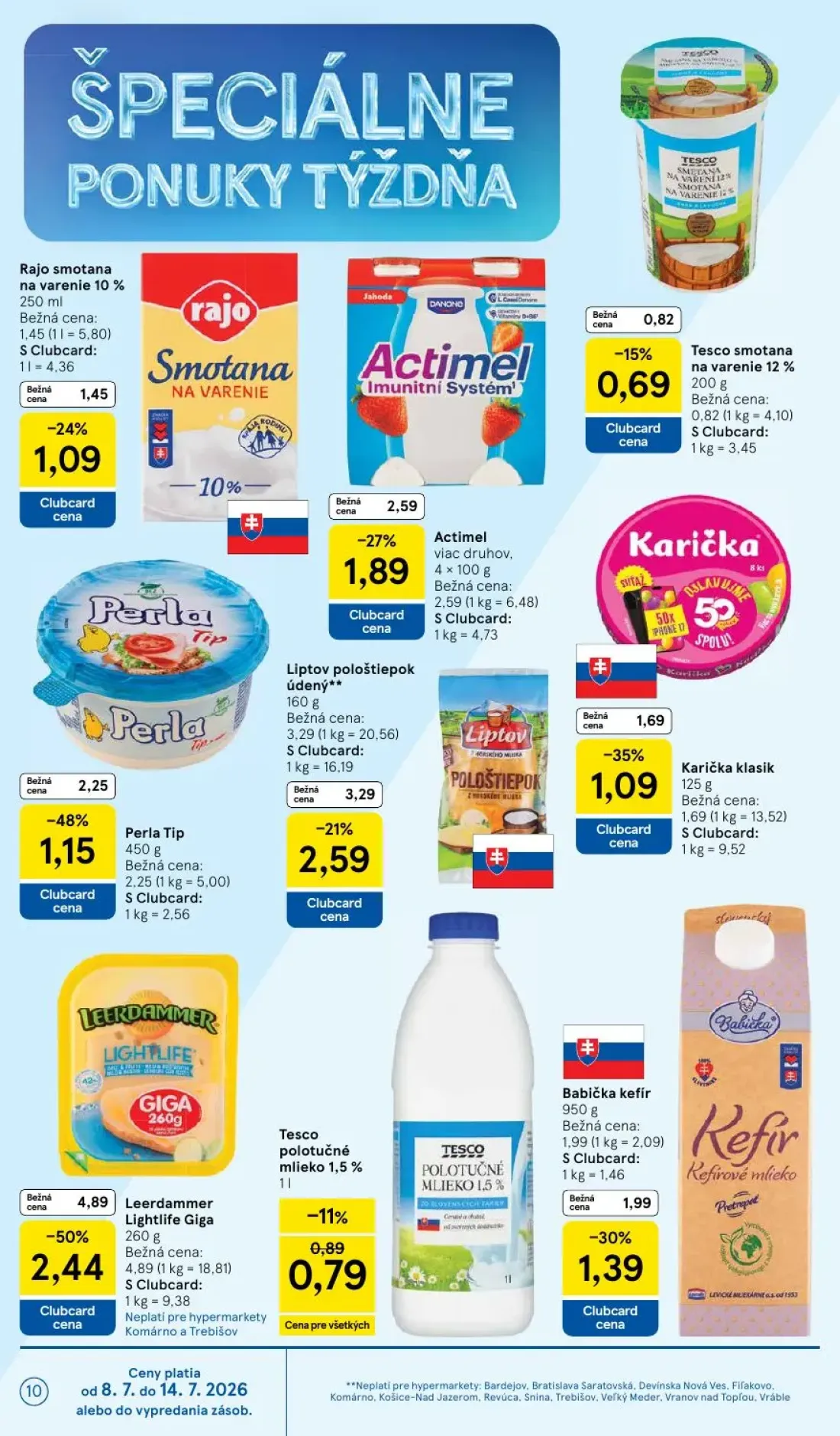 Tesco leták, strana 10 z 48 — Leerdammer Lightlife Giga, Perla Tip, Actimel
