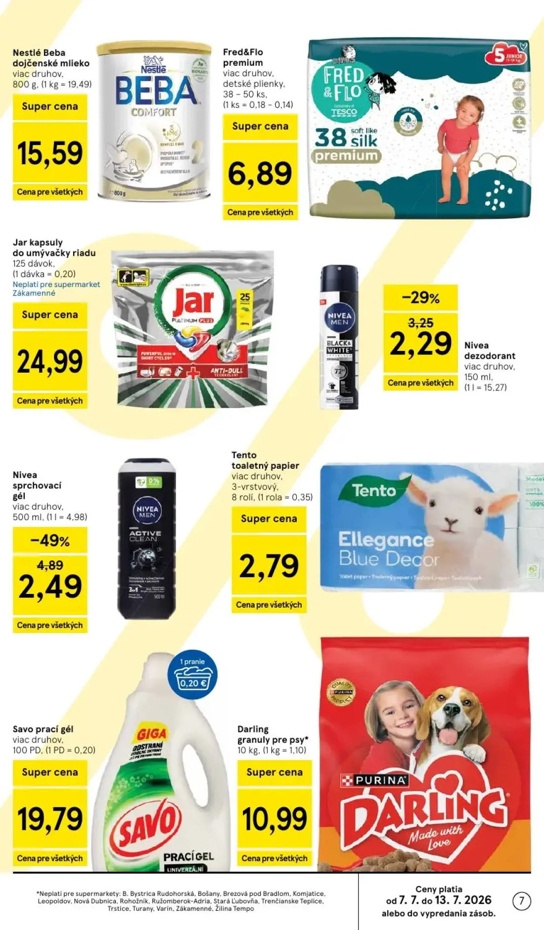Tesco Supermarket leták, strana 7 z 27 — Jar kapsuly do umývačky riadu, Tento toaletný papier, Savo prací gél