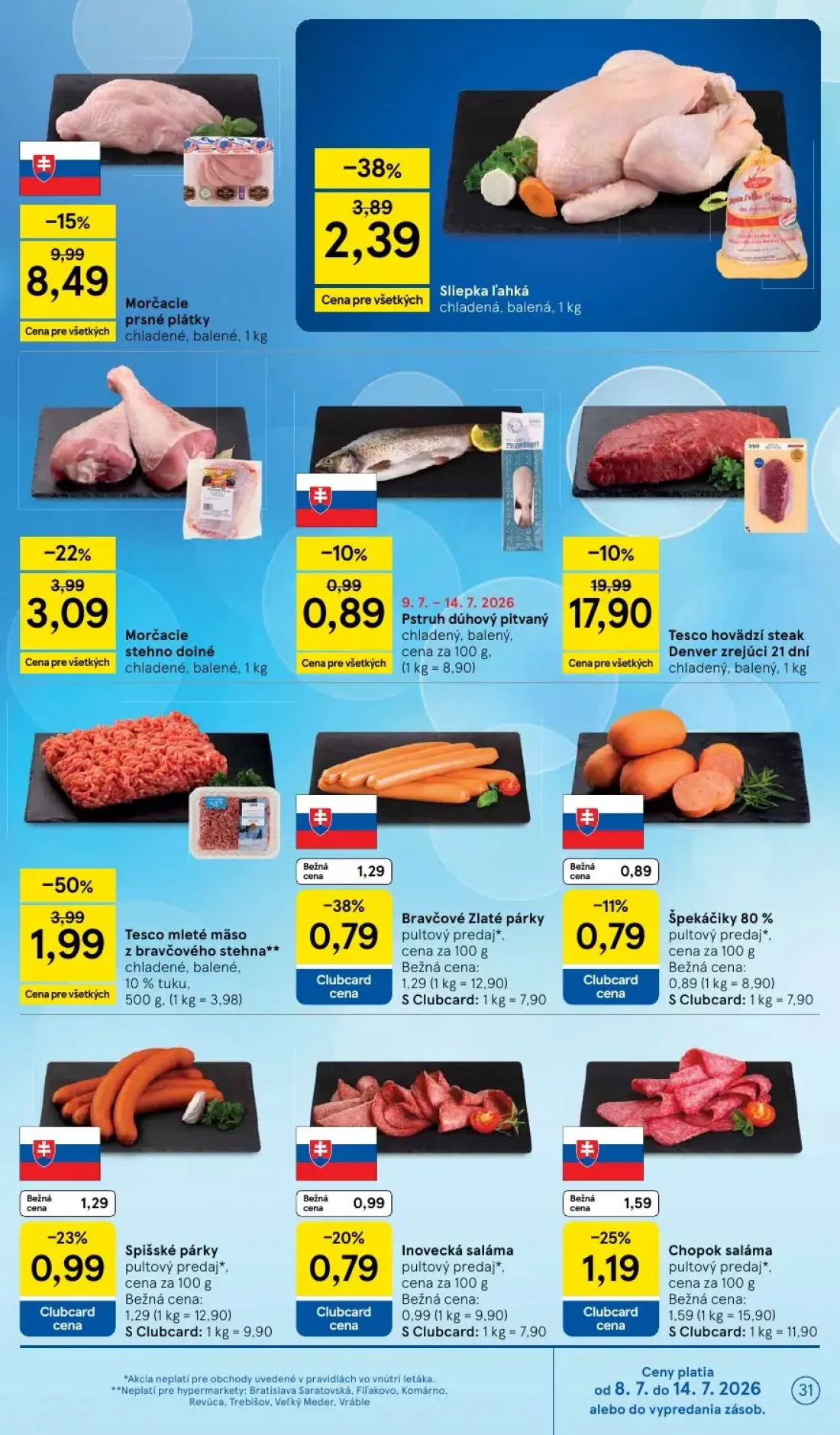 Tesco leták, strana 31 z 48 — Tesco hovädzí steak Denver zrejúci 21 dní, Tesco mleté mäso z bravčového stehna, Morčacie prsn…