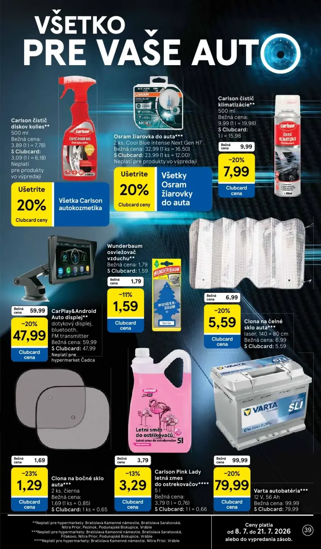 Tesco leták, strana 39 z 48 — Varta autobatéria, CarPlay&Android Auto displej, Carlson čistič klimatizácie