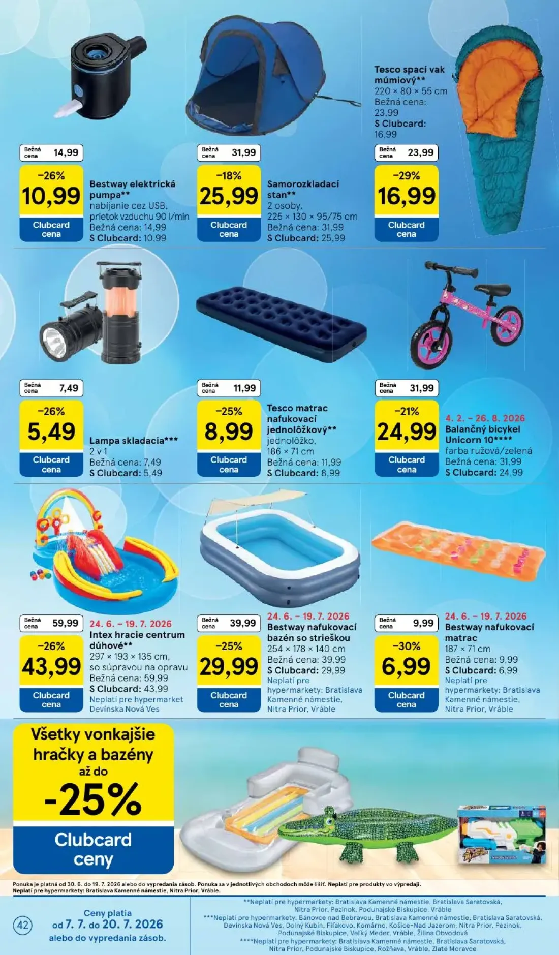 Tesco leták, strana 42 z 48 — Intex hracie centrum dúhové, Bestway nafukovací bazén so strieškou, Tesco spací vak múmiový